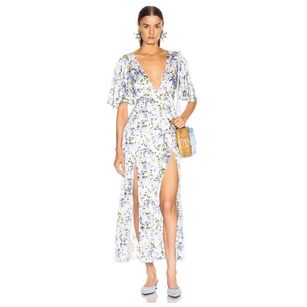 Les Reveries Floral Blue Maxi Dress with Slit 6